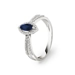 Saphirring 750/18 K Weissgold mit Diamanten 0.19 ct H/si
