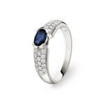 Saphirring 750/18 K Weissgoldd mit Diamanten 0.33 ct H/si Ø 54 - PR4920/2