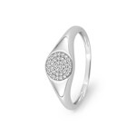 Signet Ring 375/9 K White Gold with Cubic Zirconia Pavé