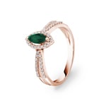 Emerald Ring 750/18 K Rose Gold with Diamonds 0.19 ct H/si