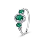 Smaragdring 750/18 K Weissgold mit Diamanten 0.09 ct