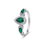 Smaragdring 750/18 K Weissgold mit Diamanten 0.13 ct