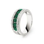 Emerald Ring 750/18 K White Gold with Diamonds 0.14 ct H/si