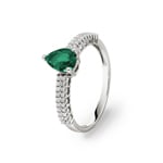 Emerald Ring 750/18 K White Gold with Diamonds 0.16 ct H/si
