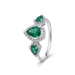 Smaragdring 750/18 K Weissgold mit Diamanten 0.18 ct
