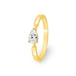Solitaire Ring 375/9 K Yellow Gold with Pear Cut Cubic Zirconia
