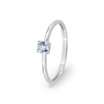Solitaire Ring 375/9 K White Gold with round Aquamarine