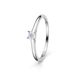 Solitaire Ring 375/9 K White Gold with Lab Grown Diamond 0.10 ct