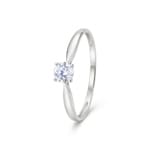 Bague solitaire or gris 375/9 ct avec zircone en 4 griffes
