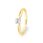 Solitärring 750/18 K Gelbgold mit Zirkonia in 4-Griff