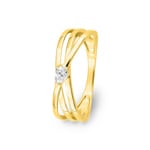 Solitaire Ring 750/18 K Yellow Gold with Pear Cut Cubic Zirconia