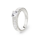 Solitärring 925 Silber rhodiniert mit Zirkonia Ø 6.5mm und Seitensteine
