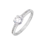 Solitärring 925 Silber rhodiniert mit Zirkonia Ø 6mm und Seitensteine