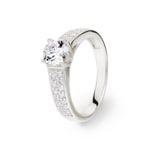 Solitärring 925 Silber rhodiniert mit Zirkonia Ø 6mm und Seitensteine