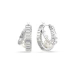 Swarovski Capsule Hoop Earrings Baguette Crystal pearls White Rhodium plated - 5720868