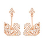 Swarovski Facet Swan earring, white, pink gold plated - 5358058