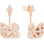 Swarovski Facet Swan earring, white, pink gold plated - 5358058