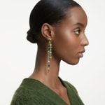 Swarovski Gema earrings, Long, green, gold plated - 5613734