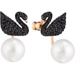 Swarovski Iconic Swan Ohrstecker mit Jackets, schwarz, rosé vergoldet - 5193949
