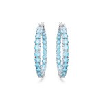 Swarovski Matrix Creoles Round cut, Blue, Rhodium plated - 5647446
