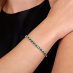 Tennisarmband 750/18 K Weissgold mit Smaragden und Diamanten 0.45 ct H/si - AR-45475-SMA-WG