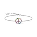 Thomas Sabo Bracelet symbole de la paix, argent noirci et gemmes multicolores
