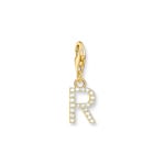 Thomas Sabo Charm-Anhänger Buchstabe R mit weissen Steinen vergoldet