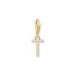 Thomas Sabo Charm-Anhänger Buchstabe T mit weissen Steinen vergoldet