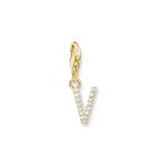 Thomas Sabo Pendentif Charm lettre V avec pierres blanches plaqué or