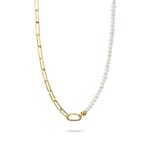 Thomas Sabo Connect Collier Charm Paperclip et perles avec un Connect Link plaqué or