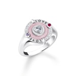 Thomas Sabo Cosmic Amulet silver signet ring with stones and pinkish cold enamel