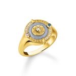 Thomas Sabo Cosmic Amulet Siegelring mit Sonnensymbol und Steinen vergoldet