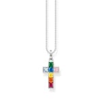 Thomas Sabo Kette Kreuz bunte Steine silber