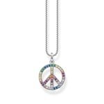 Thomas Sabo Kette mit Anhänger Peace-Zeichen mit bunten Steinen Silber