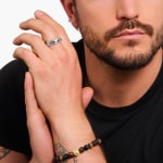 Thomas Sabo Rebel Wolf Bague losange ornée de zircones noires, argent noirci - TR2453-643-11