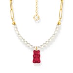 Thomas Sabo x HARIBO Chaîne à maillons avec breloque Ours d’or rouge et perles, dorée