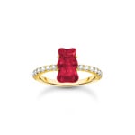 Thomas Sabo x HARIBO Gold-plated ring with red mini sized goldbears and zirconia