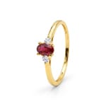 Trilogie Ring 375/9 K Gelbgold mit Lab Grown Rubin & Diamanten 0.06 ct