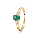 Trilogie Ring 375/9 K Gelbgold mit Lab Grown Smaragd & Diamanten 0.09 ct