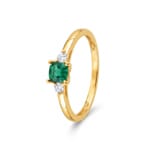Trilogy Ring 375/9 K Yellow Gold with Lab Grown Emerald & Diamonds 0.09 ct