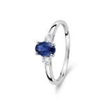 Trilogie Ring 375/9 K Weissgold mit Lab Grown Saphir & Diamanten 0.09 ct