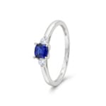 Trilogy Ring 375/9 K White Gold with Lab Grown Sapphire & Diamonds 0.09 ct