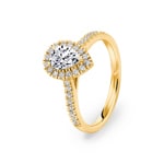 Poire bague diamant halo or jaune 750/18 ct 1.04 ct G/si