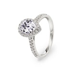 Poire bague diamant halo or gris 750/18 ct 1.36 ct G/si