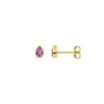 Clous d'oreilles solitaire poire or jaune 375/9 ct avec améthystes