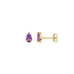 Clous d'oreilles solitaire poire or jaune 750/18 ct avec améthystes