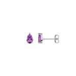 Clous d'oreilles solitaire poire or gris 750/18 ct avec améthystes