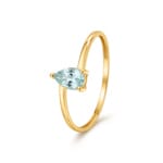 Bague solitaire poire or jaune 750/18 ct avec aigue-marine