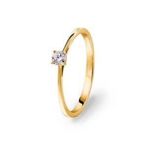 0.10 Karat Diamant Verlobungsring 750/18 K Gelbgold, 4-Griff