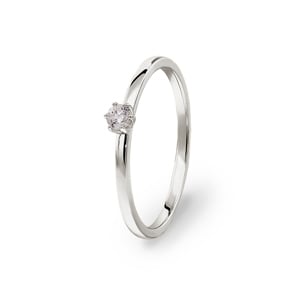 0.10 carats diamants bague de fiançailles or gris 750/18 ct, 6 griffes